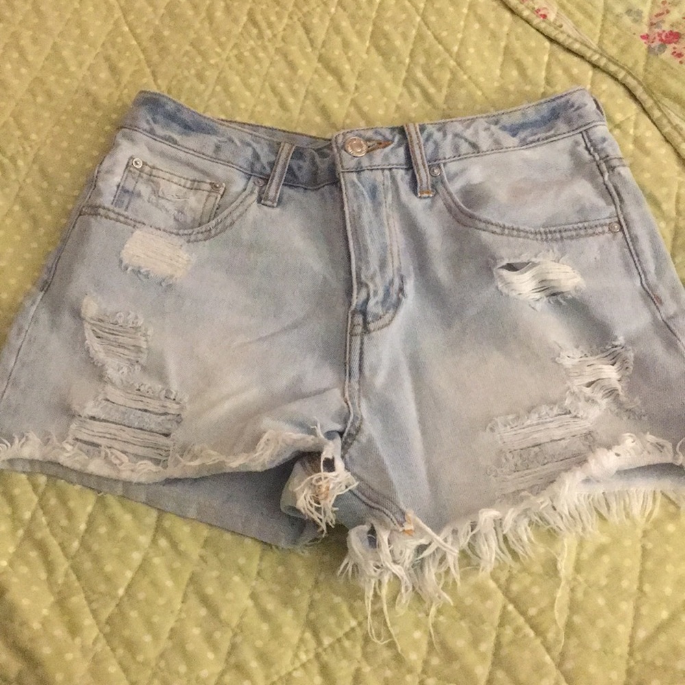 Distressed denim shorts